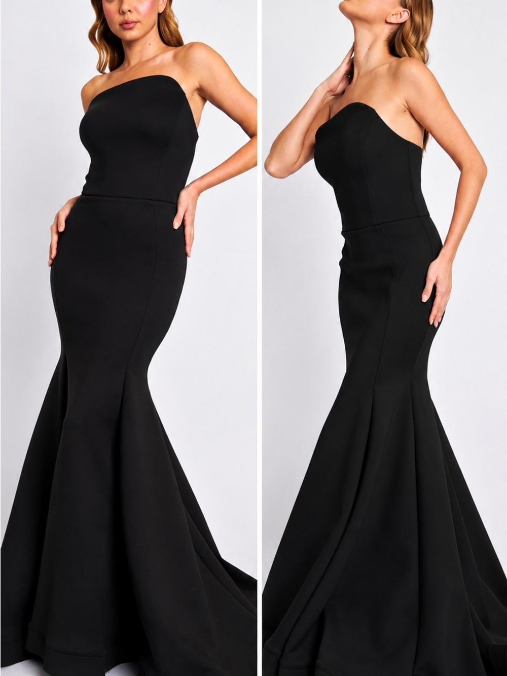 Nicole Bakti Strapless Black Mermaid Evening Gown